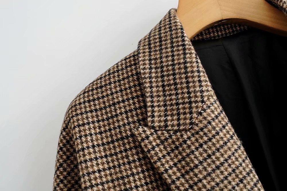 hiver Plaid Long manteau femmes simple Breated laine manteau Europe dames Vintage vêtements