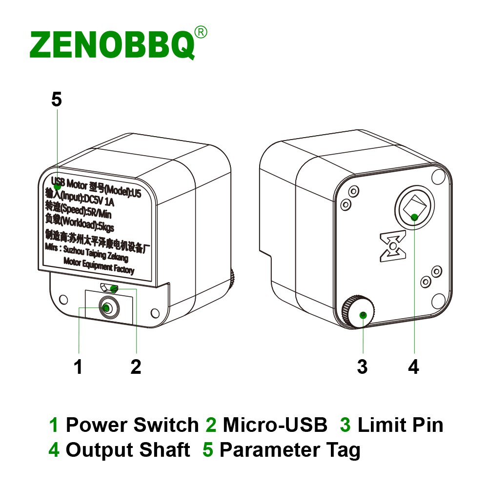 Zenobbq bbq motor usb elektrisk grill motor rotisserie rotator utomhus spott tillbehör  dc 5v batteri med 5 rpm utgång