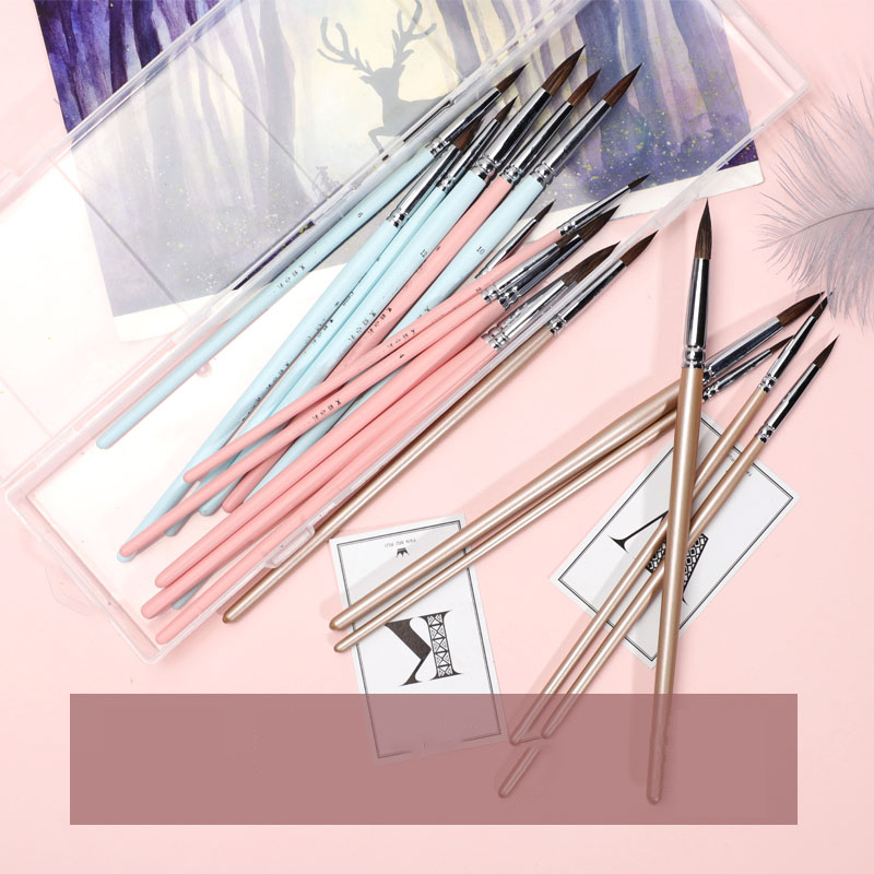 Watercolor brush black marten animal hair 6 pcs round pointed watercolor painting brush set adult beginner student hand-painted