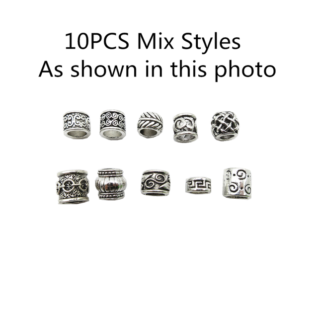 5Stck Antike silber Haar flechten Dreadlock Perlen ringe rohr Wikinger Rune Bart perlen DIY Haar Styling Zubehör: 10Stck mischen Stile