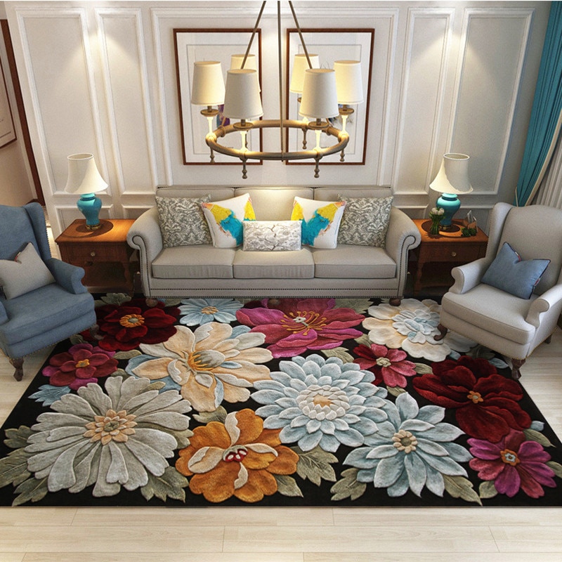 Klassisk 3d blomster mønster trykt europæisk stil tæppe bløde tæpper til stuen skridsikker tæppe gulvmåtte dørmåtte