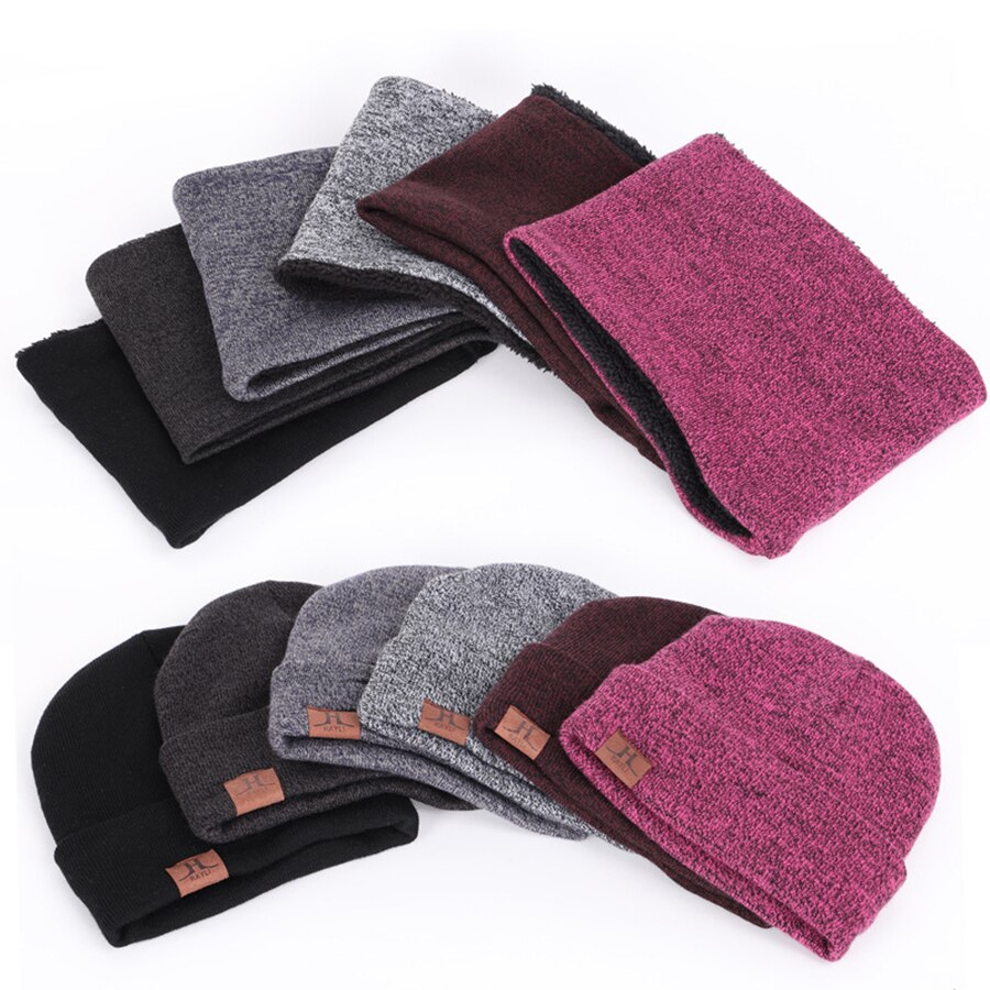 BADAMANASets 3 Winter Unisex Knitted Beanies Hats Men Warm Hat With Bib Touch Screen Gloves Women Bonnet Beanie Cap Outdoor Ridi