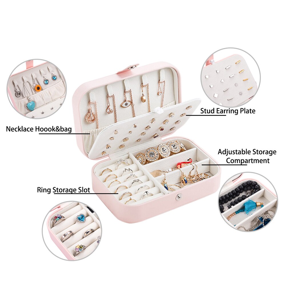Double cuir bijoux boîte de rangement coréen boucle d'oreille anneau flanelle bijoux boîte maquillage organisateur boîte