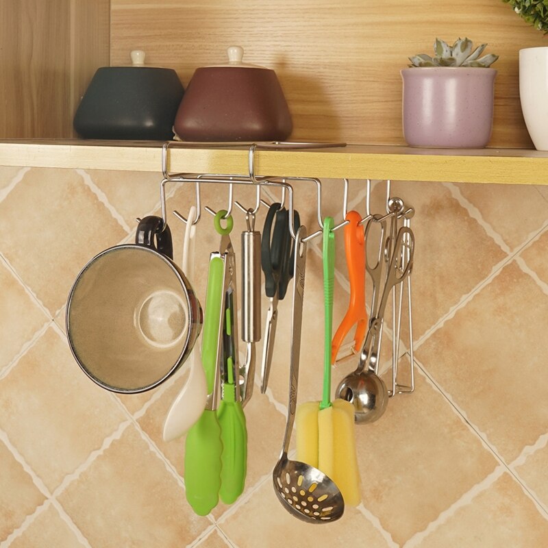 10 Hooks Stainless Steel Wardrobe Hanger Coffee Mug Cup Holder Drainer Kitchen Wine Glass Storage Rack Cupboard Hanging Shelf