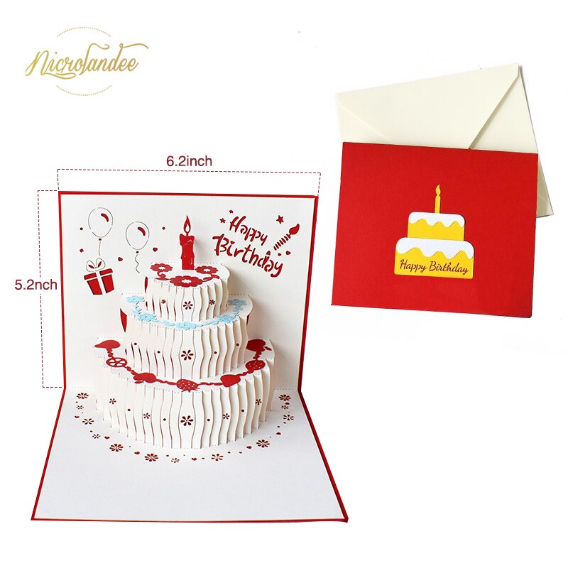 NICROLANDEE 3D Pop-Up Birthday/Greeting Cards Handmade Birthday Party Postcards Card with Envelopes for Your Loved Ones: Red Cake