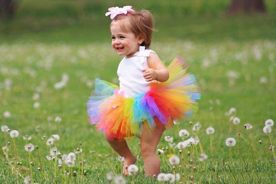 Rainbow Color Tutus Baby Girls Tutu Skirts Infant Fluffy Party Pettiskirts with Flower Headband Newborn Summer Tulle Skirts 1Pcs