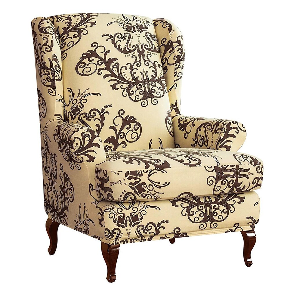 Beschermhoes meubel vleugelstoel hoes accessoires moderne zachte bladeren bedrukte decoratieve fauteuil afneembare elastische: Koffie