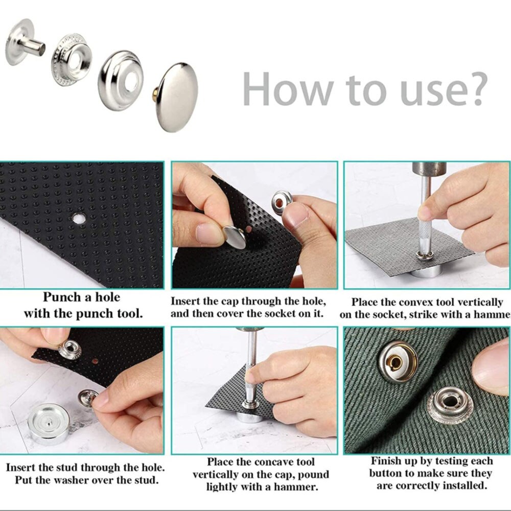 100pcs Stainless Steel Snap Fastener Press Stud Cap Button Marine Boat Canvas Set Marine Hardware Accessories