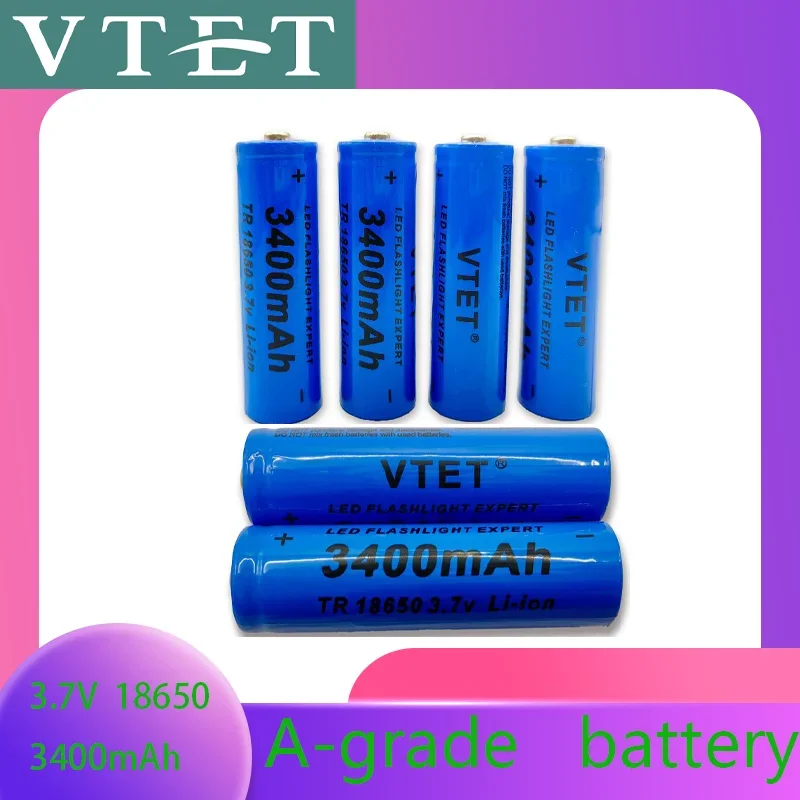 18650 3.7V 3400mAh Rechargeable Battery for Flashlight, Lithium ion Battery, Toy and Home Appliances A-grade battery: Red