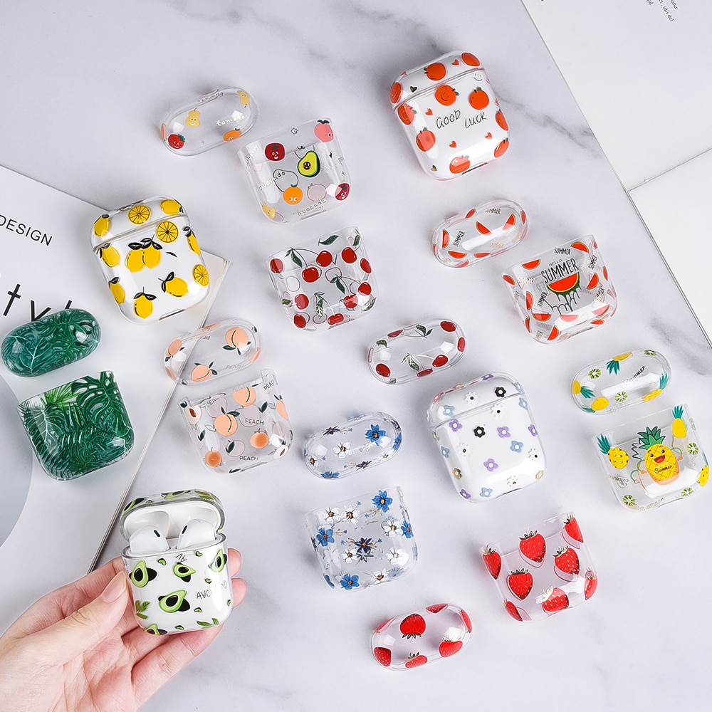 Frutas pc caso duro para airpods 2 1 fone de ouvido casos para airpods claro transparente capa do fone de ouvido