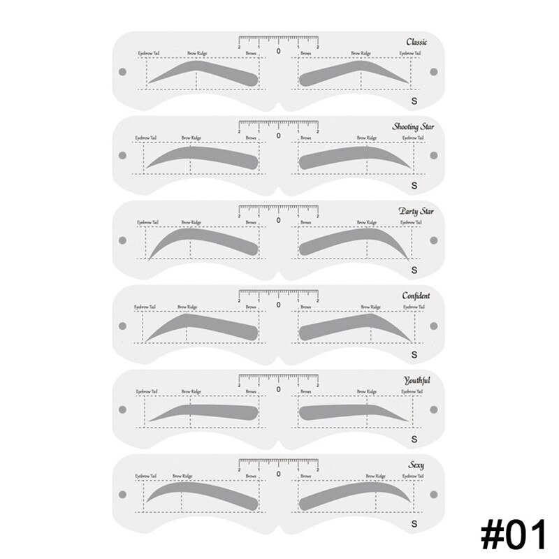6Pcs/set Reusable Eyebrow Stencil Eyebrow Shaping Stencils Grooming Kit Makeup Shaper Set Template Tool: S