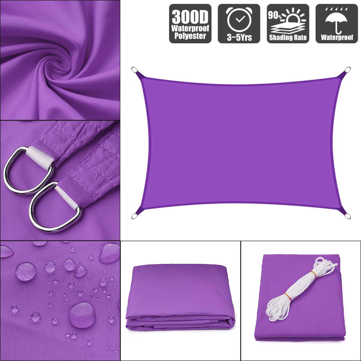 2.5x3 14 color Sun Shade Sail Outdoor Patio Lawn Pool Rectangle Cover Block Canopy Swimming Pool Cover Sunscreen Tent Waterproof: Purple