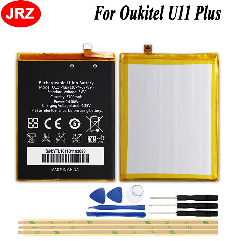 JRZ Voor Oukitel U11 Plus Telefoon Batterij 3700mAh Voor Oukitel U11 Plus Hight Capaciteit 3.8V Top Vervanging batterijen + Gereedschap