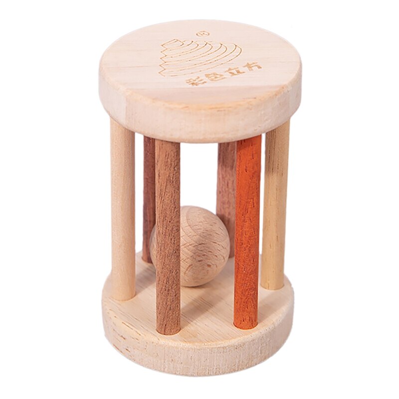 Infant Beech Solid Wood Stroller Toy Early Childhood Education Trolley Hand Rattle Early Education Wooden Comfort Toy: Light Grey