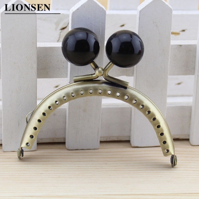 LIONSEN 8.5cm duże koraliki antyczny brąz metalowy uchwyt do torebki do torby sprzęgła akcesoria torebkowe dokonywanie pocałunek blokada zapięcia: Black