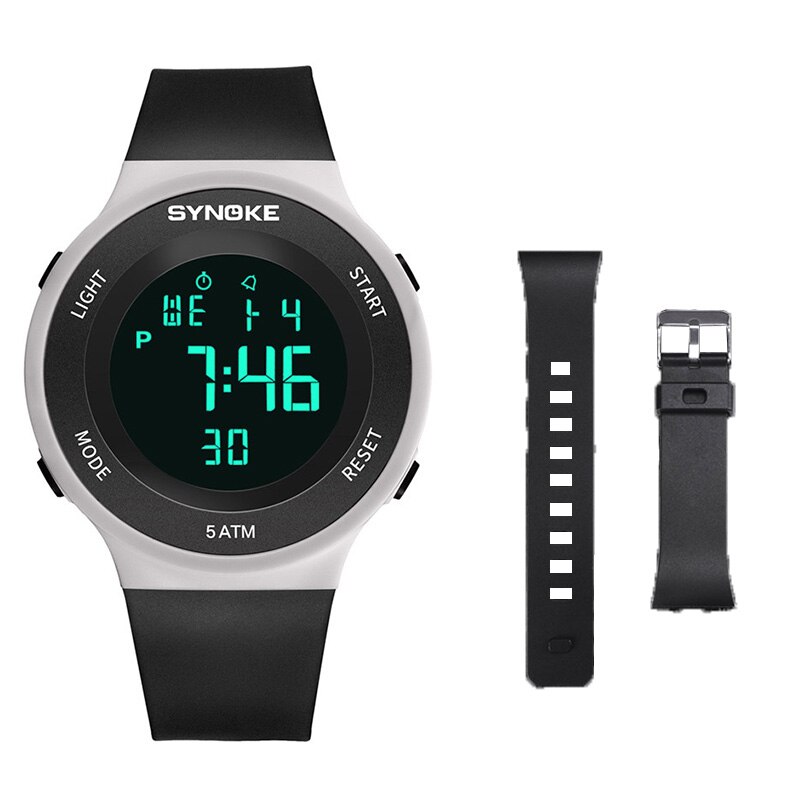 Synoke Horloges Mannen Led Digitale Horloge Man 50M Waterdicht Outdoor Sport Horloges Klok Met Band Relojes Hombre: BlackWhite and Strap