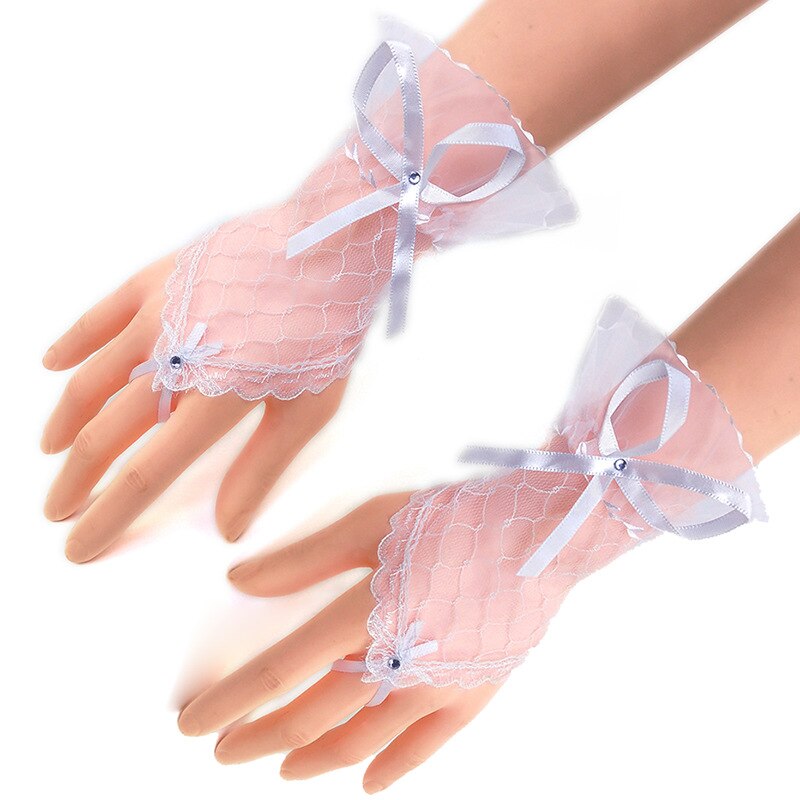 Bow Sleeves Gloves Short Paragraph Lace Clothing Accessories Net Yarn Gloves Dress Half Finger Arm Sleeves Fingerless Gloves: white
