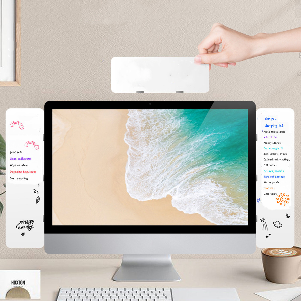 1 Magnetic Computer Screen Message Board, Erasable Desktop Office Monitor Side Whiteboard Memo Note Board, Refrigerator Cabinet Storage Rack Note Board