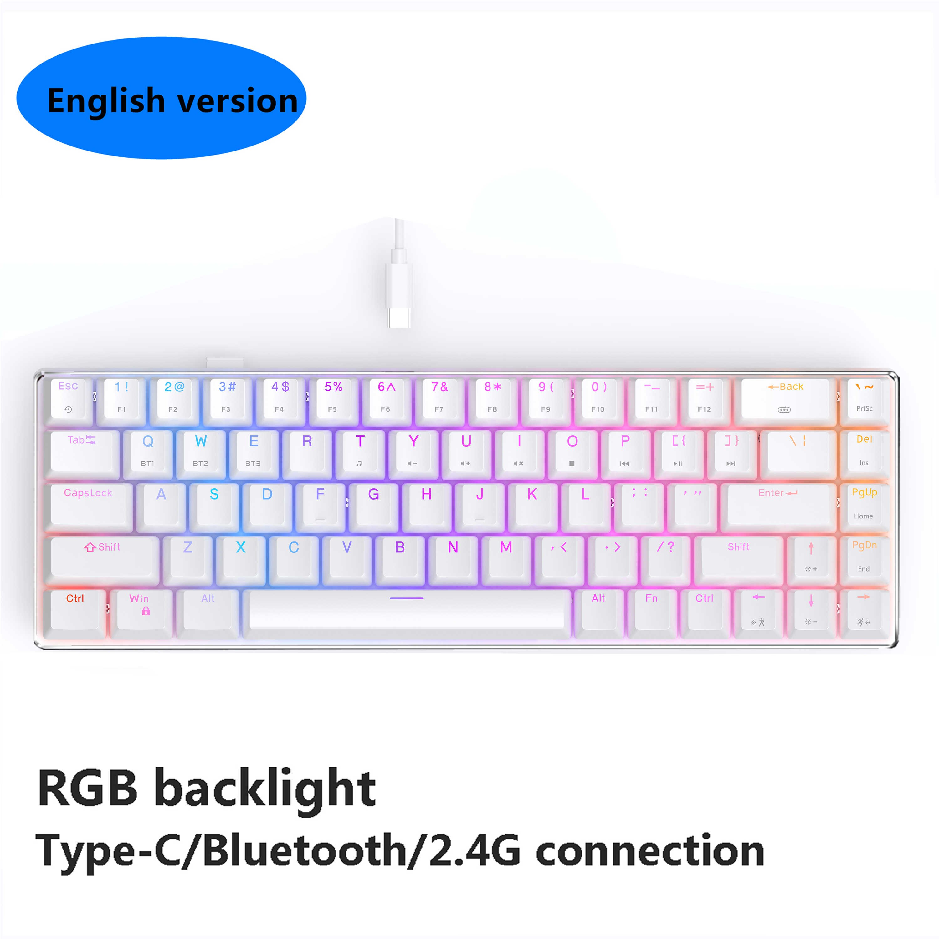 Draadloze Mechanische Toetsenbord Met Bluetooth/2.4Ghz Rgb Backlight Rood/Bruin/Zwart Schakelaar Gaming Toetsenbord Type-C-Usb Voor Ios Mac: White wireless US / blauwe schakelaar