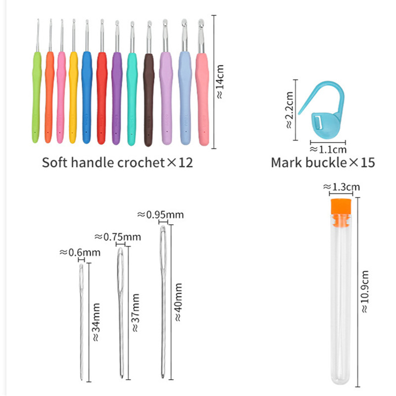9/37pcs Ergonomic crochet hook set Extra Long Kit Crochet Needles Knitting Crochet Tricot Accessories for Beginners Comfortable