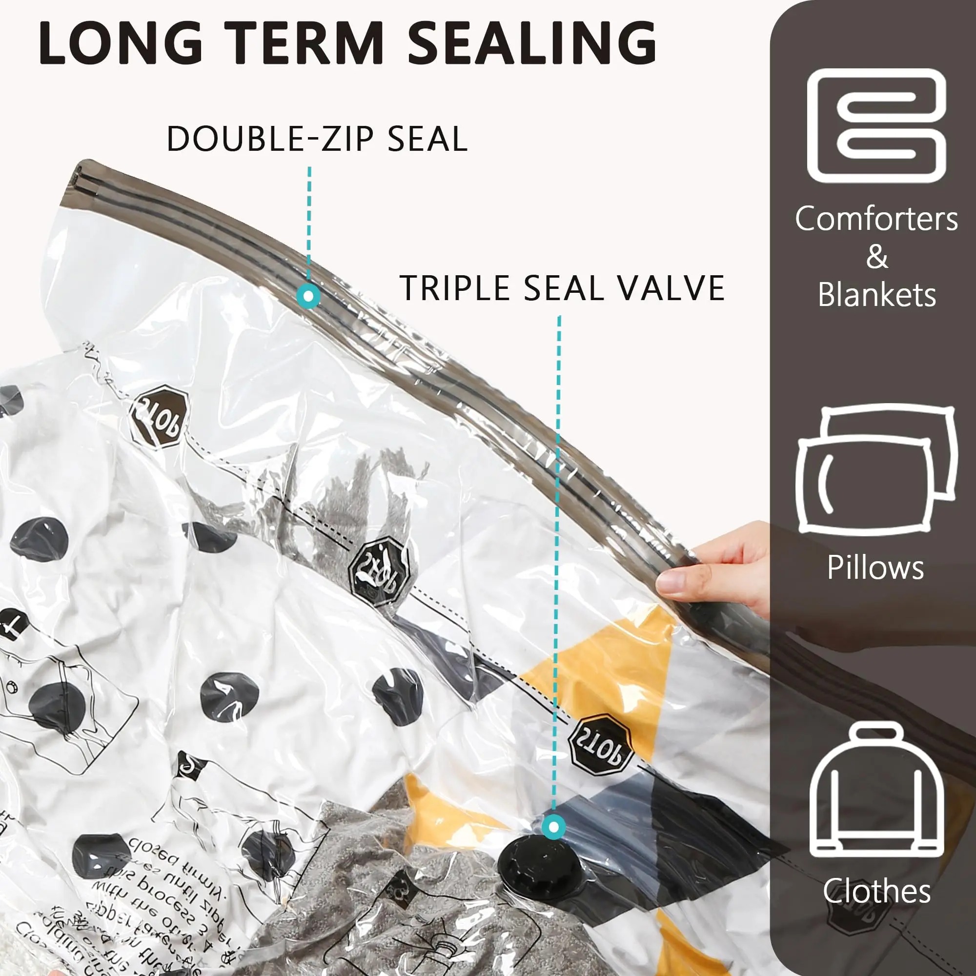 Vacuum Storage Bags Space Saver Bags Compression Airtight Sealer Bags for Clothes, Pillows, Comforters, Blankets Organizer