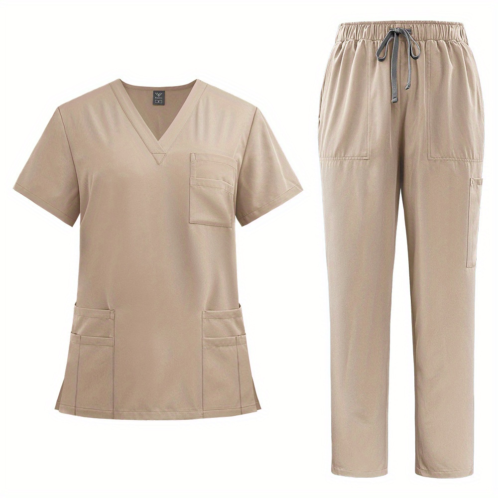 Conjunto de dos piezas de uniforme de enfermera neutro y uniforme de hospital con cepillo de mano para enfermeras, médicos y personal de enfermería: XL / Castaño