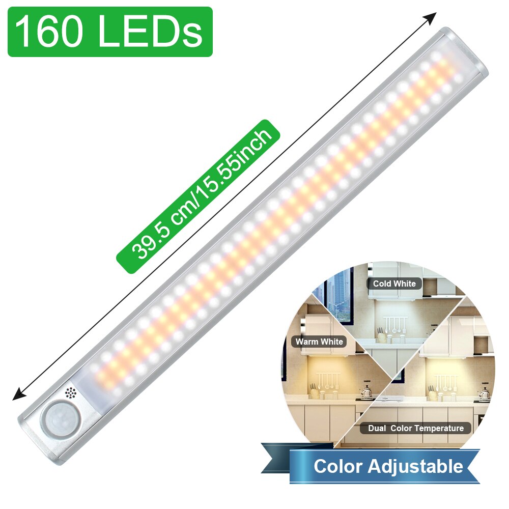 KeWL-luces LED con Sensor de movimiento PIR, lámpara de noche de armario para cocina, dormitorio, armario, retroiluminación, 160: 160 LED Rechargeable