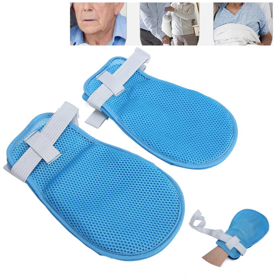 2Pcs Ouderen Patiënt Hand Vaste Terughoudendheid Handschoenen Hand Protector Voorkom Krassen &amp; Letsel Veiligheid Hand Palm Controle Mitt Handschoenen