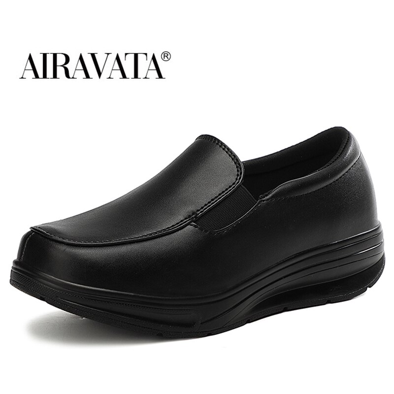 Womens Shake Shoes Loafers Casual Slip-on Comfort Walking Wedges Shoes Platform Nurse Shoes: black / 37