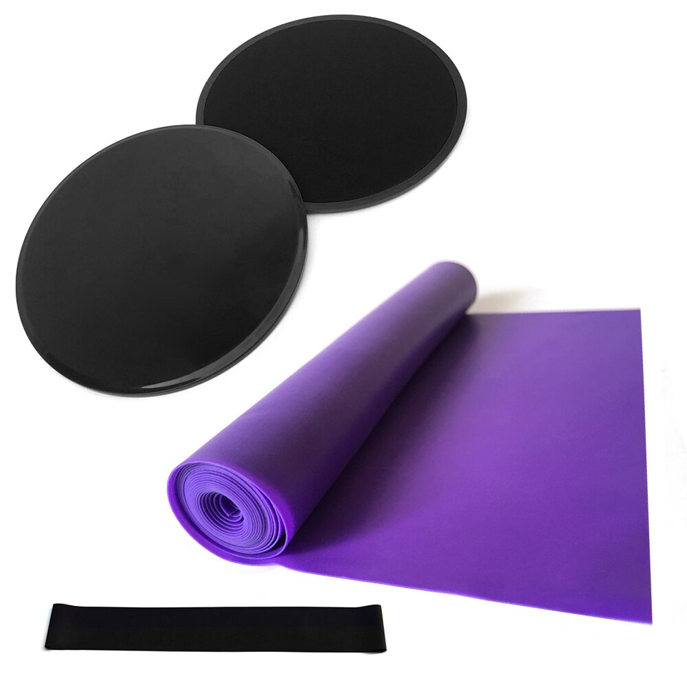 4-Piece Yoga Equipment Set - Core Sliders, Resistance Loop Band, Latex Strap: Black