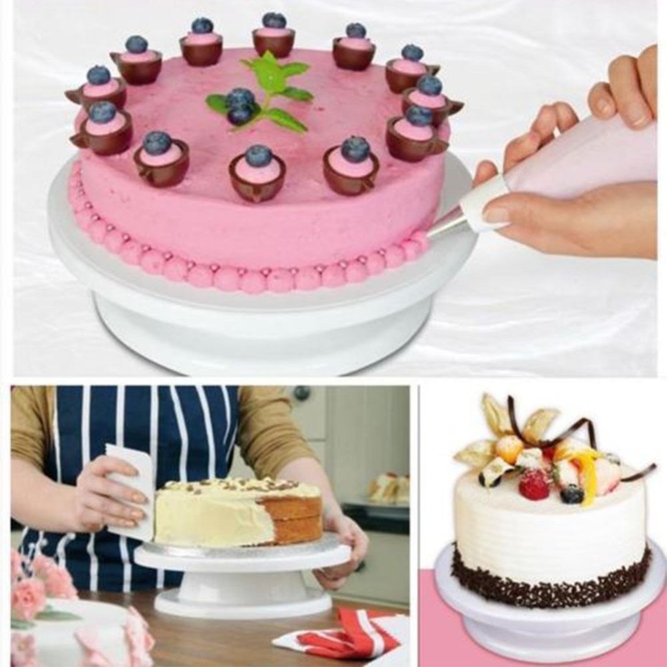 7 Stks/set 10 Inch Plastic Taart Draaitafel Diy Gebak Bakken Hulpmiddel Cake Stand Cake Turntable Roterende Cake Decorating Bakken tool