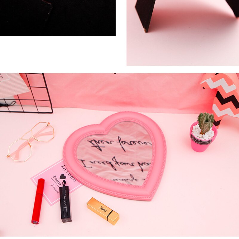 Pink Love Mirror Desktop Vanity Mirror Wall Hanging Dual Purpose Makeup Mirror Girl Room Wall Decoration Heart-shaped Mirror