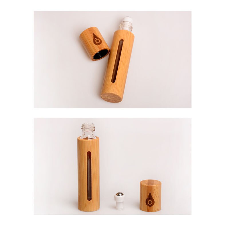 10ml bambu rulle på flaska med stål roller glas kosmetika behållare bärbar ögon eterisk olja massage roller ball tub: 1