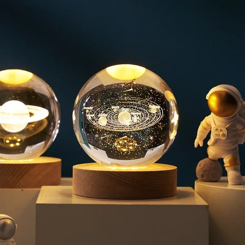 Aesthetic Moon Crystal Sphere Clear Glass Galaxy Globe Night Light Crystal Ball Lamp Desktop Decoration Home Ornament