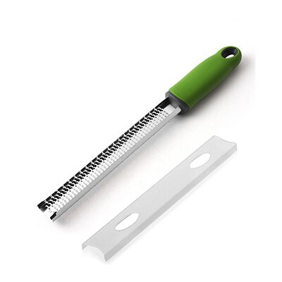 Stainless Steel Mill Cheese Grater Garlic Butter Mill Grater Lemon Zester Citrus Ginger Long Handle Vegetables Manual Slicer: Green (32x3.7cm)