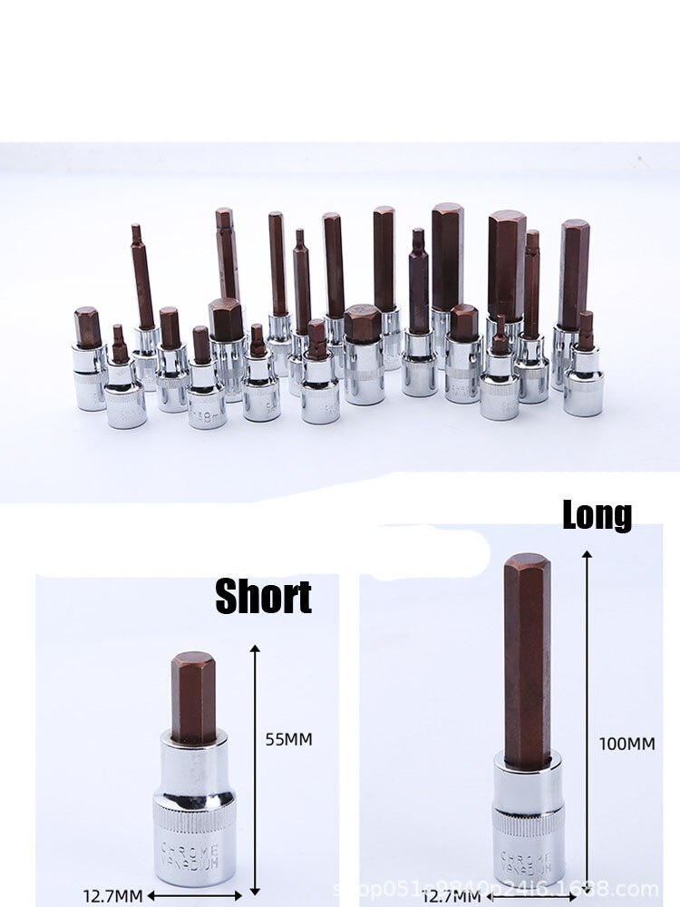1PC 1/2" Drive Allen Key Socket Wrench S2 Alloy Metric Hex Bit Sockets 60mm Or 100mm Long Screwdriver Bit Hand Tool Socket Joint