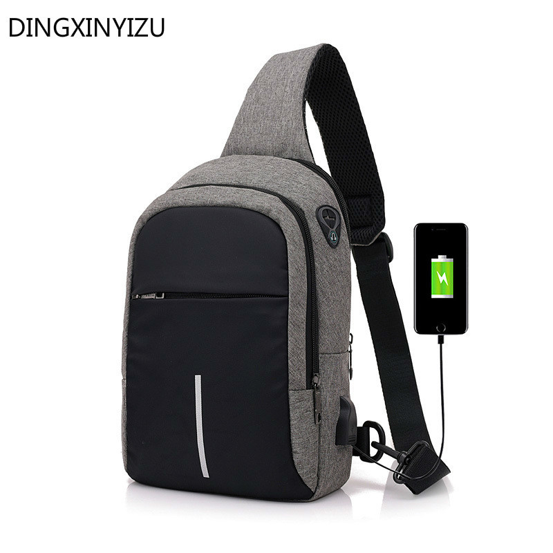 Men Chest Bags USB Charging Waterproof Oxford Crossbody Small Sling Single Shoulder Bags Travel Pack Male Bolsa Feminina Handbag