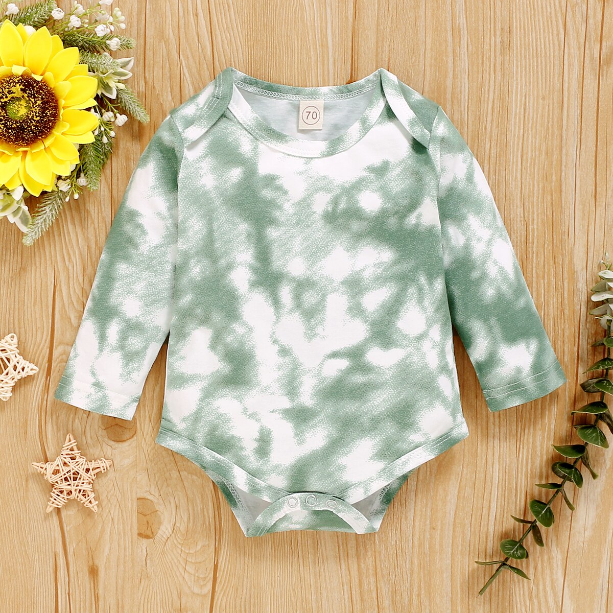 Zuigelingen Romper Zomer Herfst Top Unisex Knoppen Dye Print Lange Mouw Zachte Elastische Casual Kids Kleding Baby Kleding