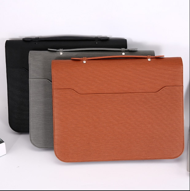 A4 File Folder Notebook Briefcase with Calculator Padfolio PU Leather Binder Manager Document Organizer Classeuer Hand Clip File