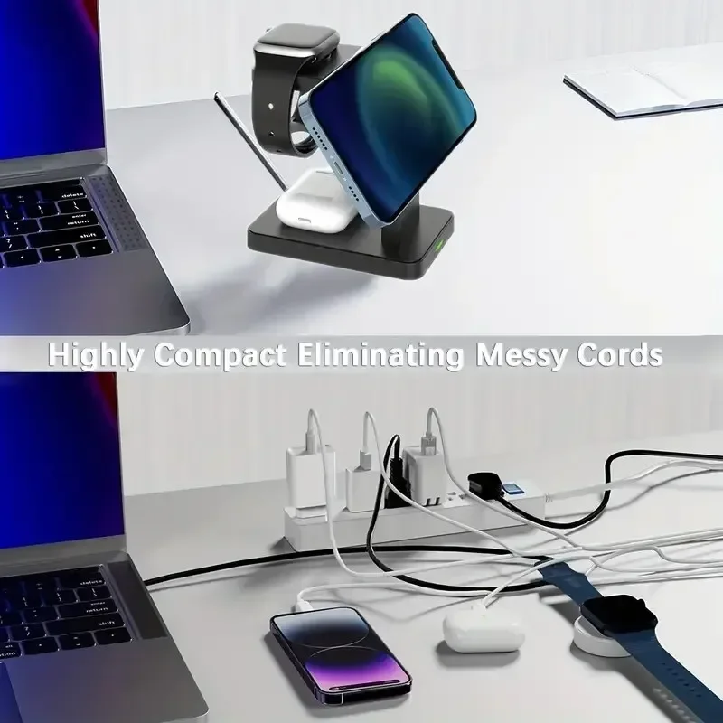 3 In 1 Magnetic Wireless Charger Stand for iPhone 15 14 13 12 Pro Max Apple Watch 1-8 AirPods Fast Charging Station Dock