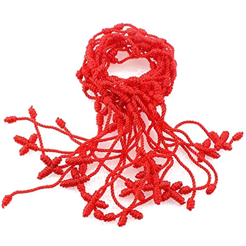12Pcs Adjustable Kabbalah 7 Knot String Cross Bracelet Good Luck Tibet Bracelet B36D: Red