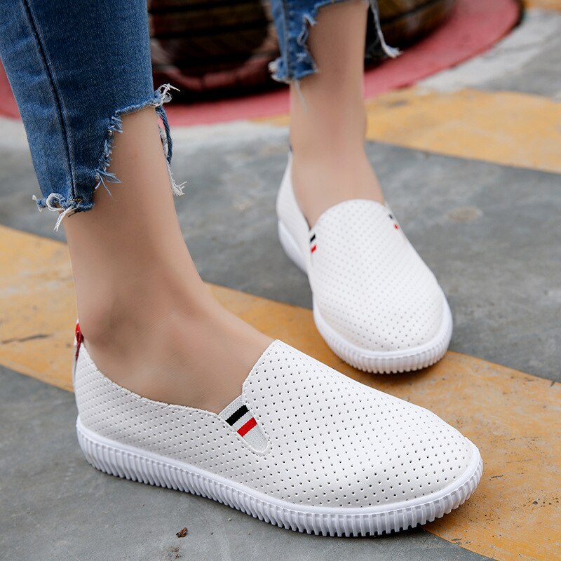 Sommer kvinder casual flade sko slip on flats håndlavede sko loafers mocassin flade damesko off white sko: Hvid / 38