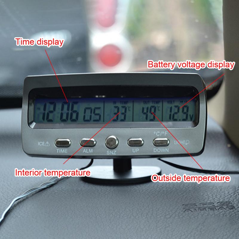 3-in-1 Multifunctionele Auto Klok Indoor Outdoor Thermometer Voltmeter ABS Materiaal Klok Met Lcd-scherm LED Backlit