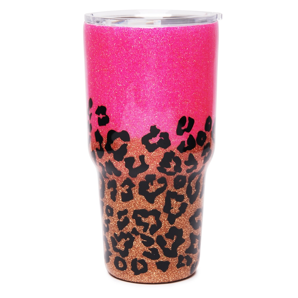Prøve xmas 30oz håndlavet epoxy glitter varmere kop rustfrit stål leopard splejset pink tumbler kopper rejsekrus dom 1091172