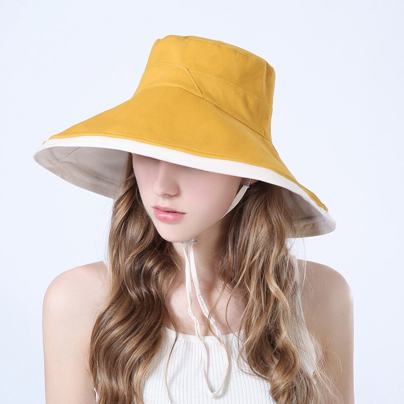 Women's Foldable Wide Brim Sun Hat Ladies Large Size Summer Beach Fisherman Cap Girls Casual Sun Protection Spring Hat