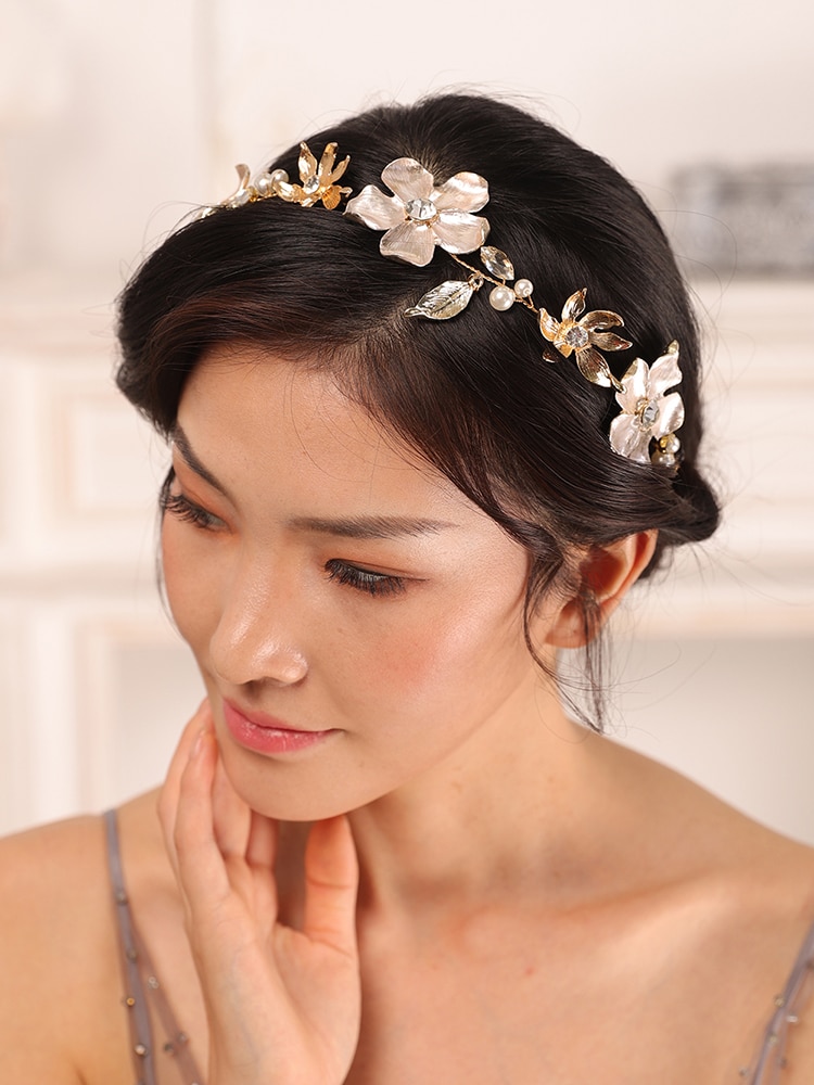 Szlachetne złoto kwiat ślubne nakrycia głowy Wykonany ręcznie kryształ górski akcesoria robić włosów włosy panna młoda nakrycia głowy pałąk kobiety ozdoby
