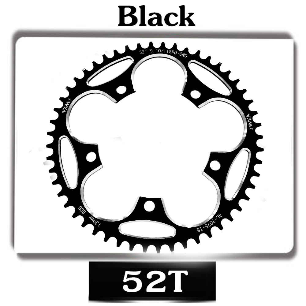 Ronde smalle brede kettingblad racefiets fiets 130 bcd 50t 52t 54 t 56t 58t 60t crankstel tandplaat onderdelen 130 bcd: 52t zwarte