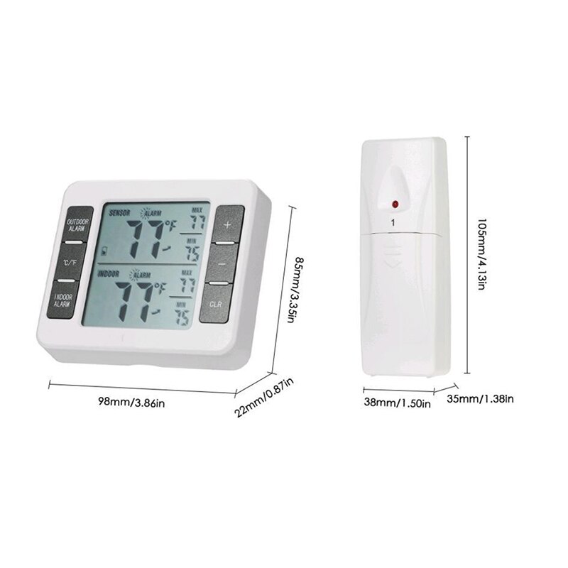 Indoor Digital Thermometer with 1/2 Wireless Remote Sensor for Refrigerator Thermometers with C/F Max Min Value Display