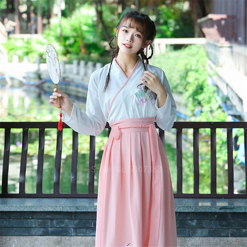 Ancient Woman Traditional Chinese Hanfu Dress Fairy Folk Dance Costume Embroidery Party Halloween Tang Clothing Set