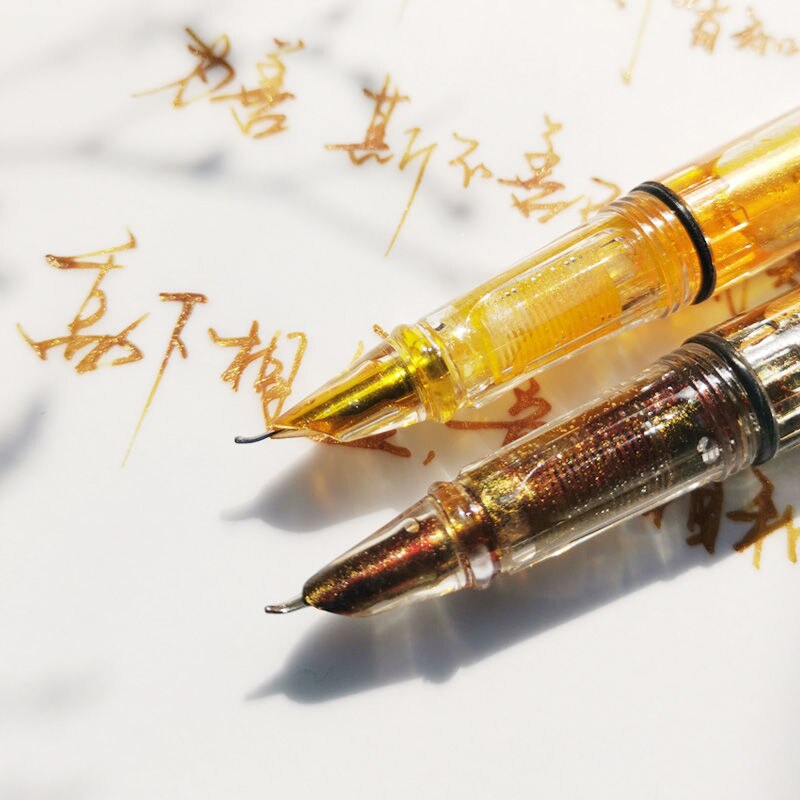 1 Pc Large Capacity Fountain Pen Office Plastic Piston Portable Transparent Soft Brush EF Hooded Bent Nib Ink Pen